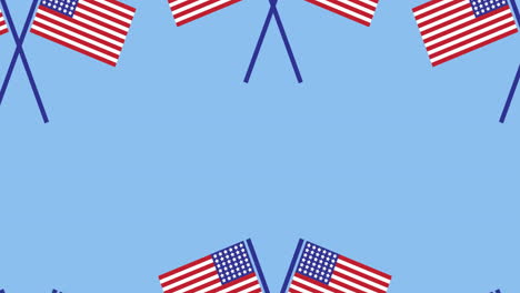 animation of american flags moving over blue background