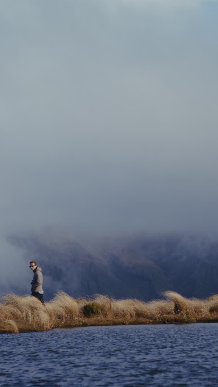Misty Mountain Landscape with Person
