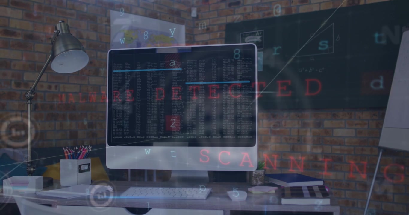 A digital interface and a network of connections being animated over a hacker's computer screen