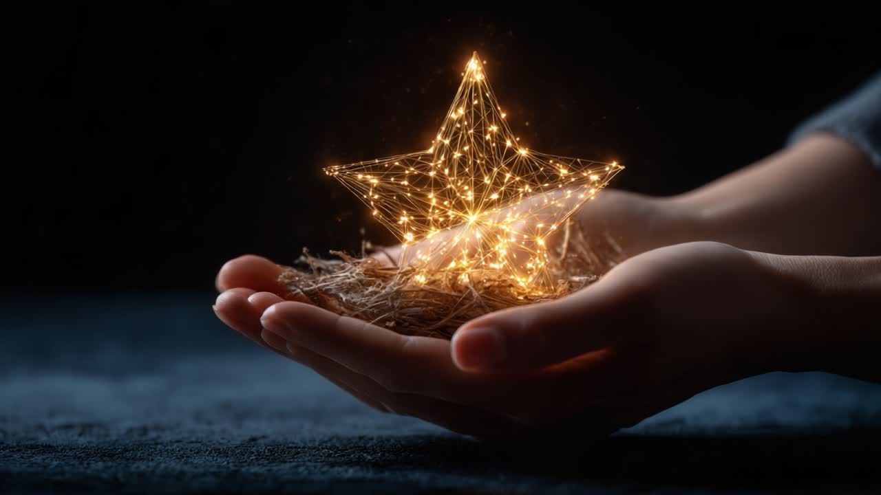 A Captivating Glow: The Enchanted Star Illuminating in Gentle Hands Demonstrates the Magic of Light and Wonder in a Mystical Display of Imagination and Creativity