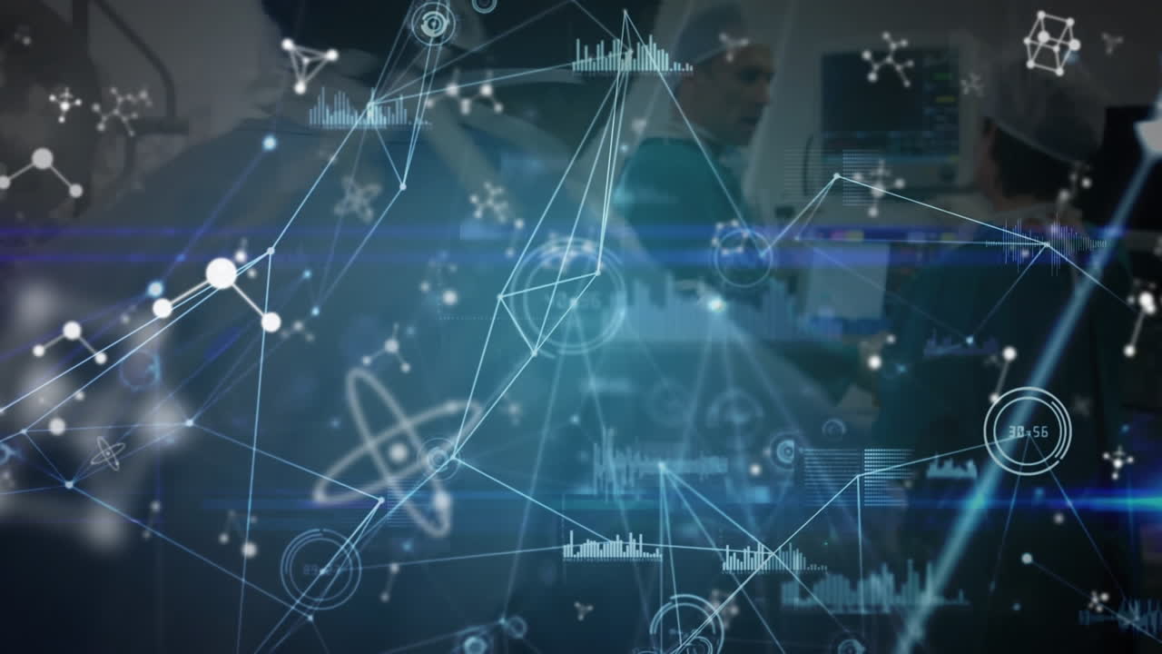 연결과 분자의 네트워크를 통해 과학 데이터 처리의 애니메이션