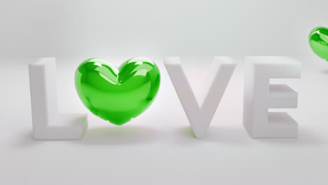 white love letters sign with the green heart instead of "o" letter
