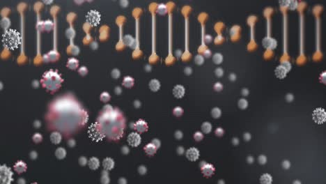 Animation-Von-Viruszellen-über-DNA-Und-Schwarzem-Hintergrund