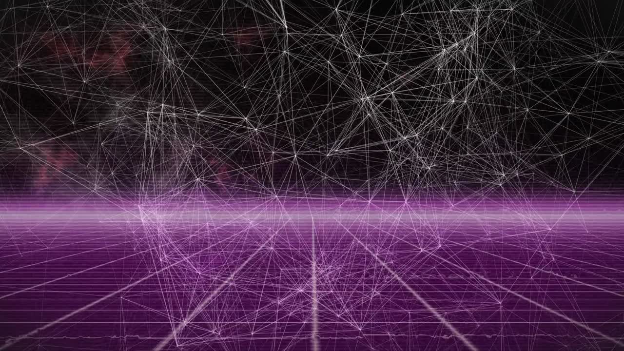 Animation of moving shapes over neon lines