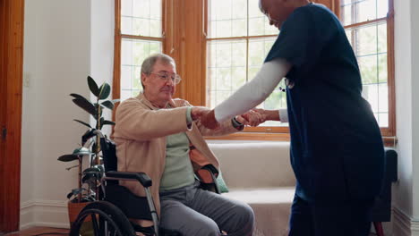 walking, wheelchair or caregiver lifting an old