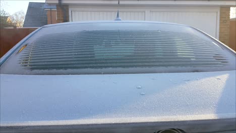 car on rear glass of car on a bright winter morning