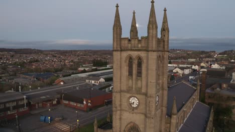 aerial view of st jame's church in the midlands, christian, roman catholic religious orthodox building in a mainly muslim area of stoke on trent in staffordshire, city of culture