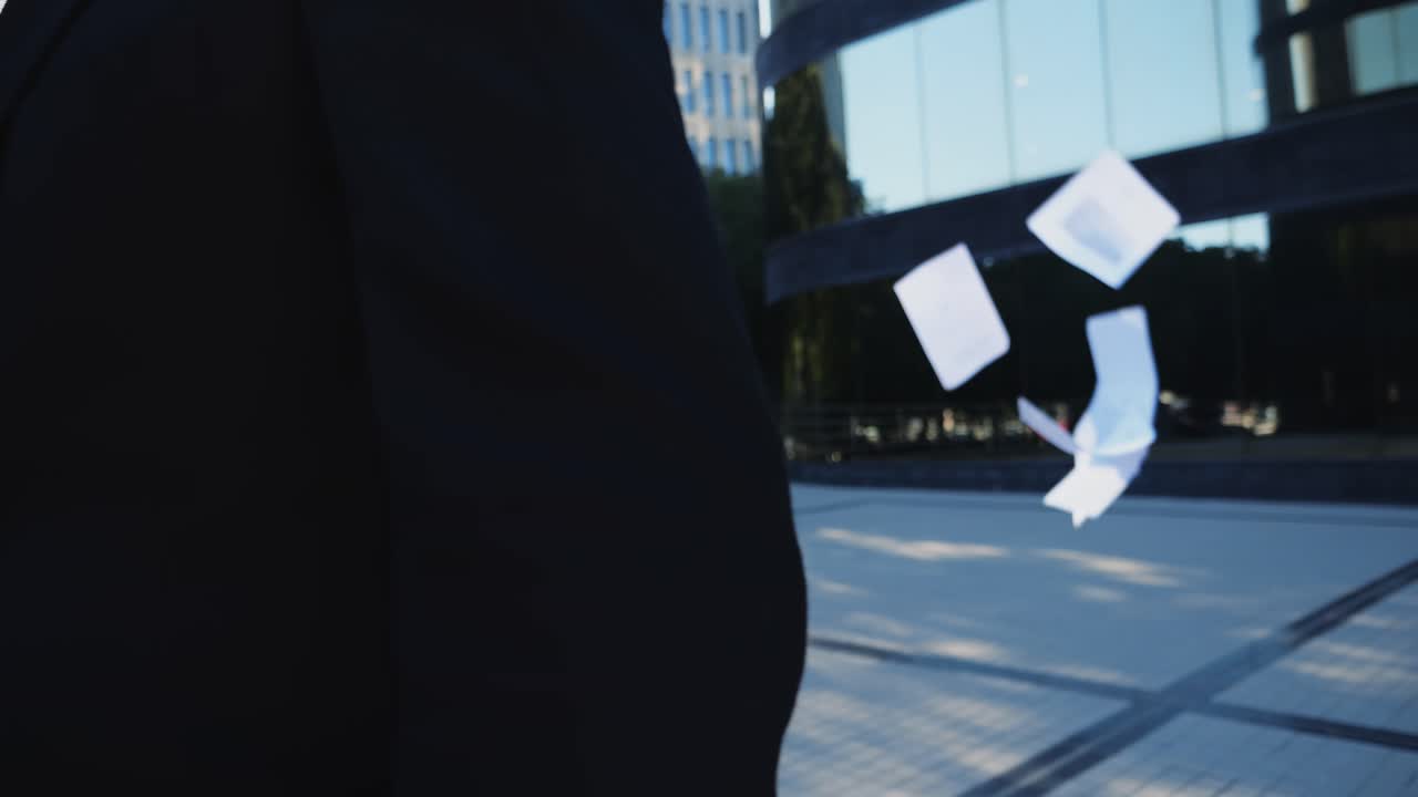 Businessman checking documents outside, Man boss CEO employee in formal outfit holding and reading CV, getting ready for job interview, standing outdoors on the street