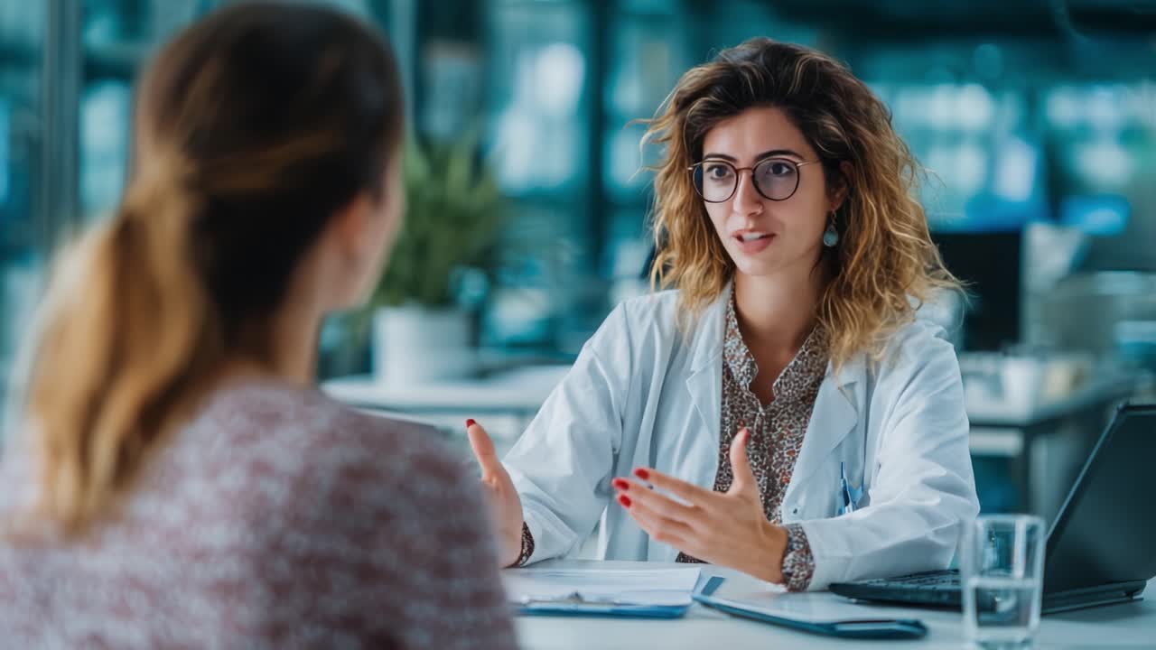 A Medical Professional Engages in a Consulting Session with a Patient in a Modern Healthcare Environment, Focusing on Clear Communication and Compassionate Care