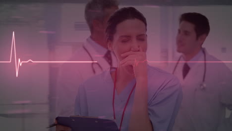 animación del procesamiento de datos médicos sobre diversos médicos en el hospital