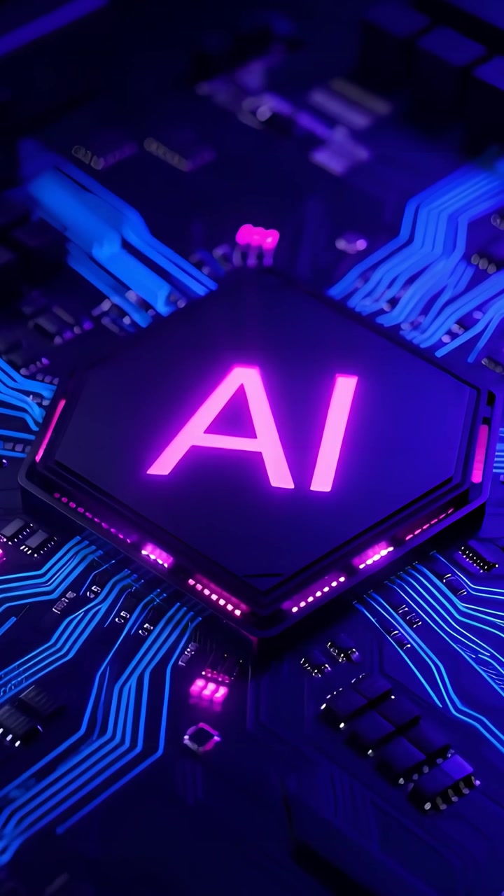 Sfondo Tecnologico Futuristico con Scheda Madre e Chip AI 4K