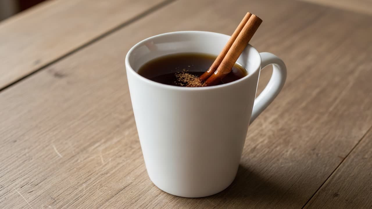 A Warm Cup of Spiced Coffee with Cinnamon Sticks: Perfect for Cozy Moments, This Beverage Combines Rich Flavors for Ultimate Comfort and Enjoyment