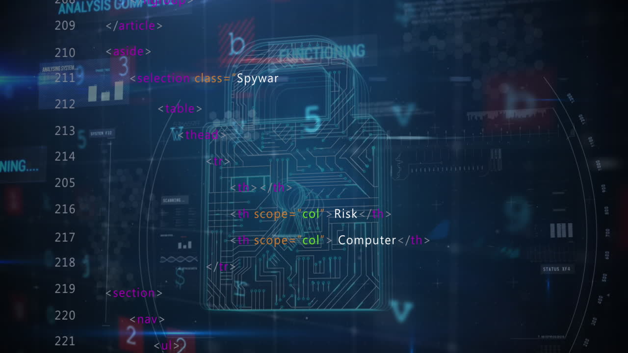 Animation of online security padlock and data processing