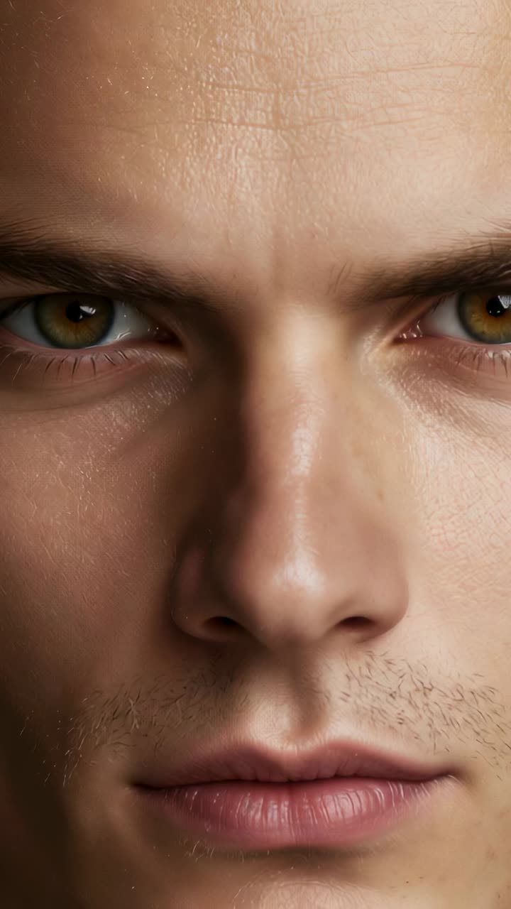 Vertical video: Fading male face under dimming frontal light, ending in full blackout in studio