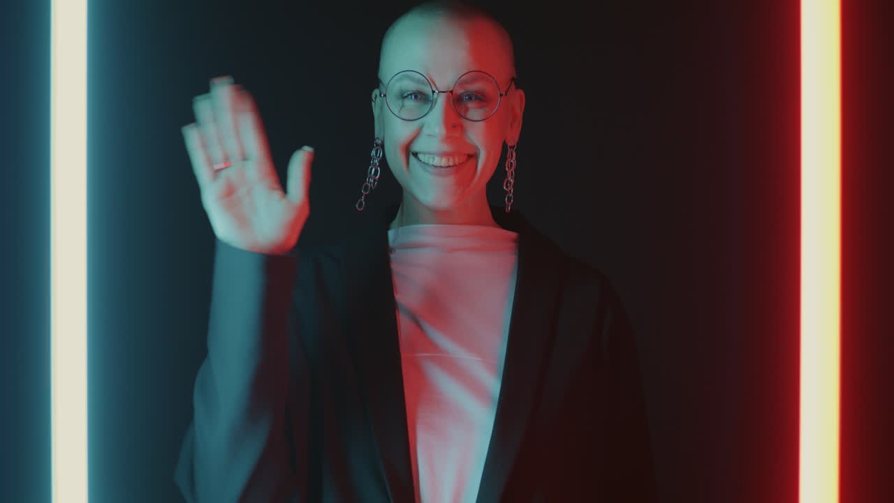 Bold and Confident Woman in Neon Light