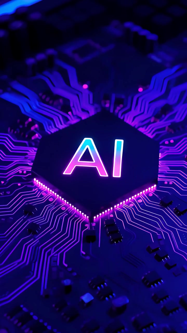 Sfondo Tecnologico Futuristico con Scheda Madre e Chip AI 4K