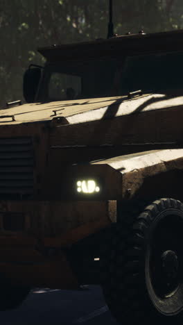 close-up of an armored military truck