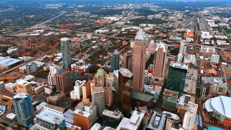 scenic view of american city. drone footage above the downtown of charlotte, nc, united states