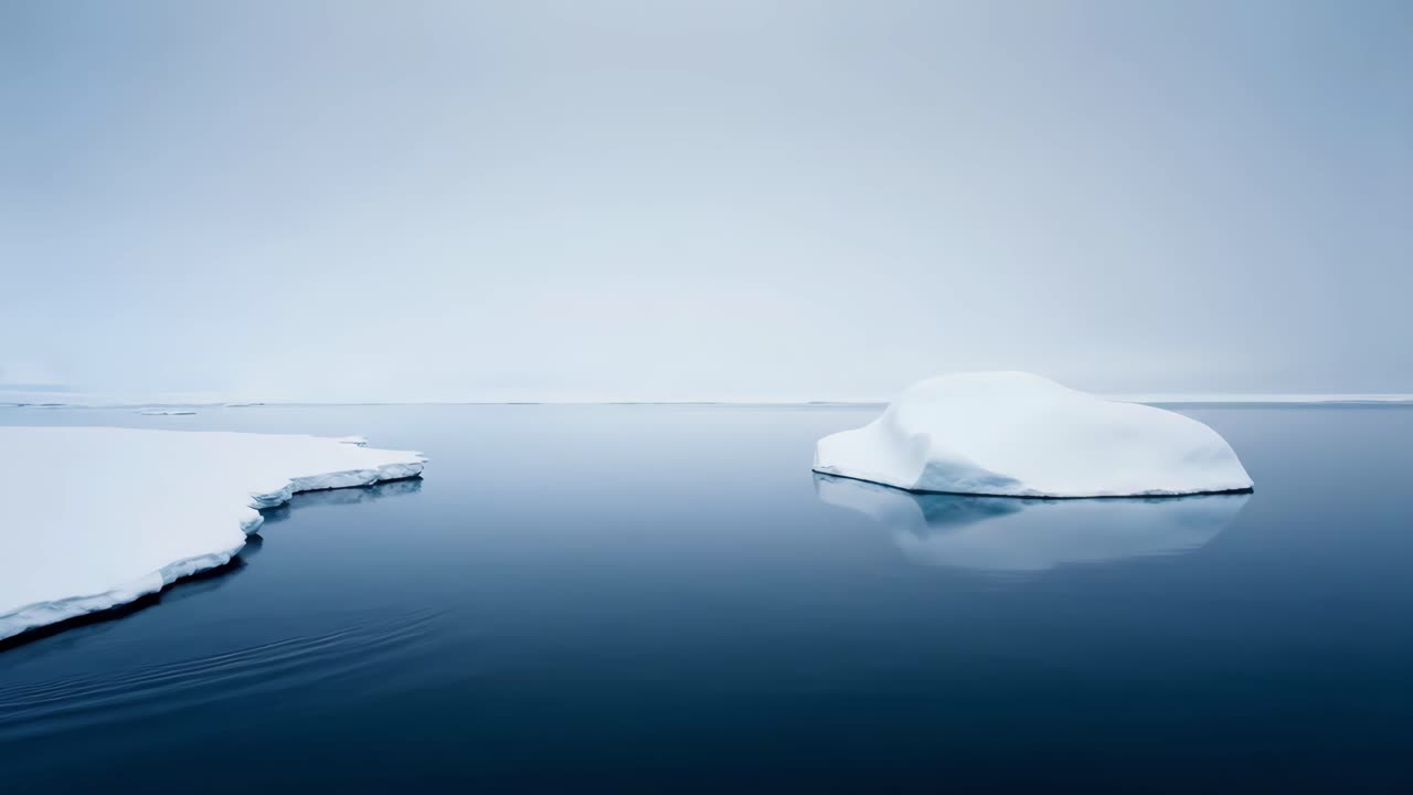 Suuri jäävuori ja jäälautta kelluvat tyynessä napameressä
