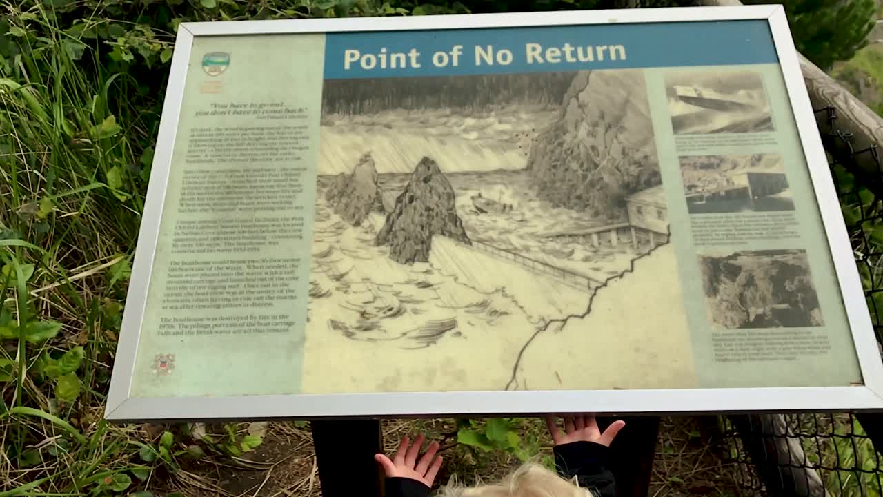 Point of no return sign.  Port Orford Heads, Oregon in the Pacific Northwest.