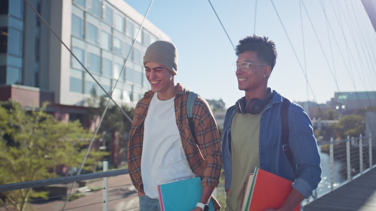 Two college students walking on campus