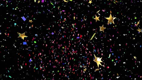 Animation-of-confetti-and-stars-on-black-background