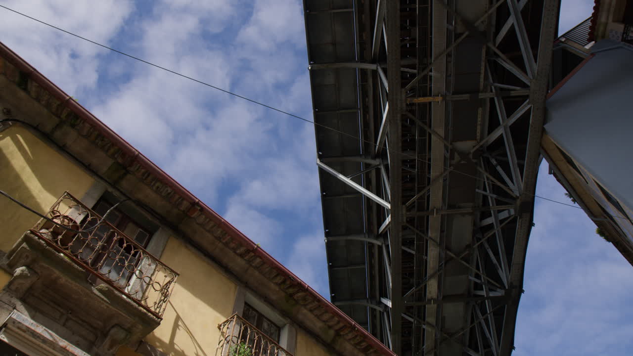 Looking Up Under Dom Luis I Bridge In Porto, Portugal. Low Angle Shot