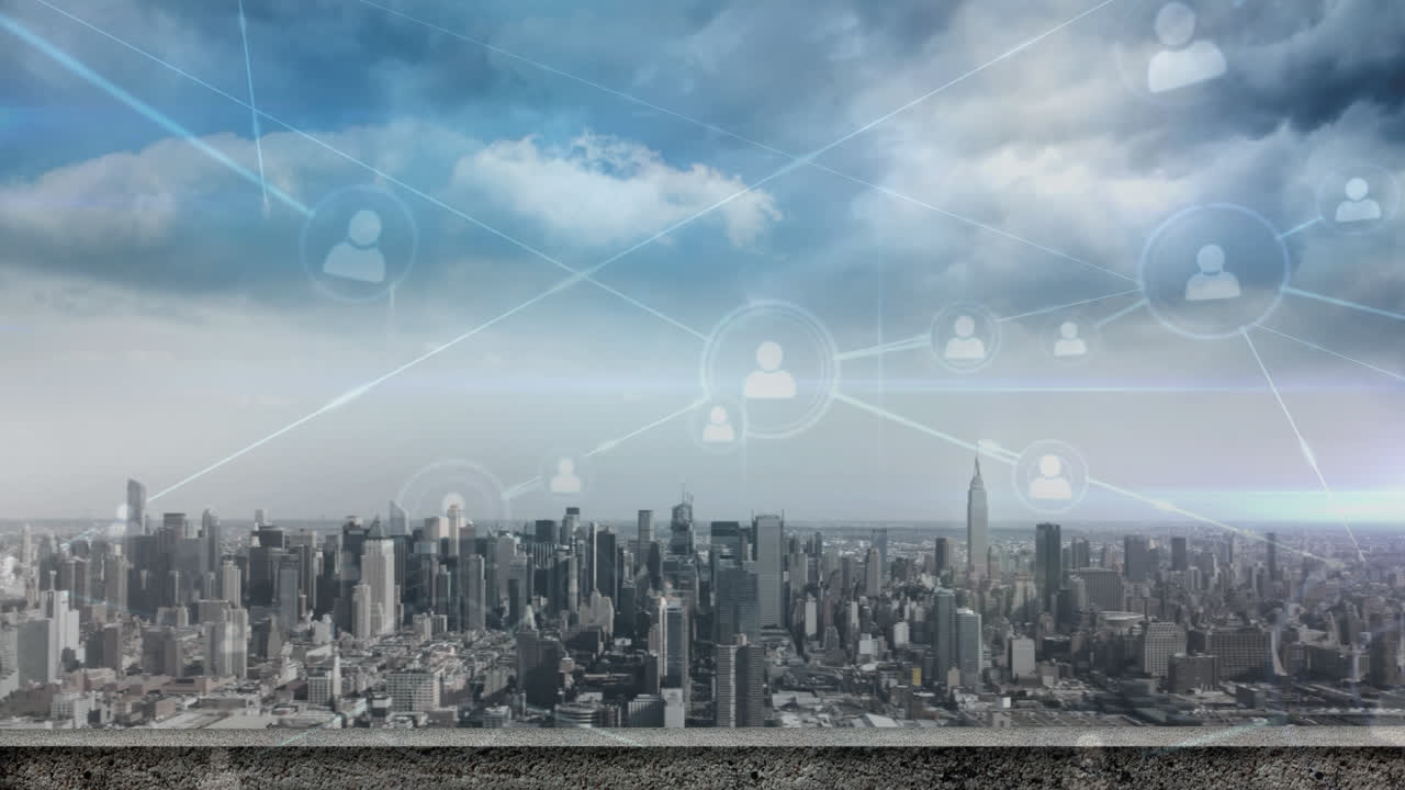 데이터 연결을 가진 도시의 스카이라인