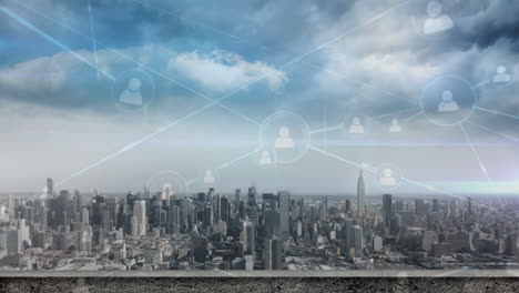 horizonte de la ciudad con conexiones de datos
