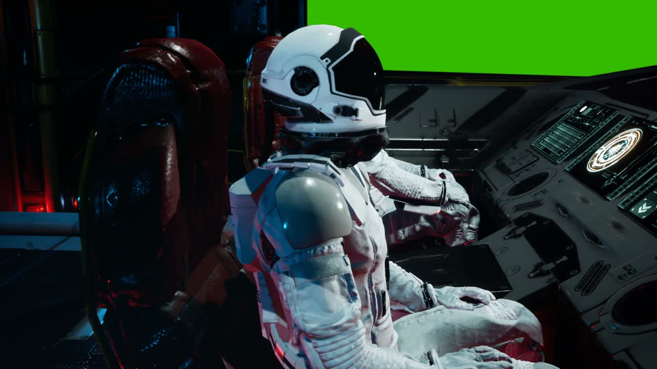 los astronautas se apresuran en su nave espacial a través del agujero de gusano espacial a gran velocidad. la animación es perfecta para la ciencia ficción, los fondos futuristas o de viajes espaciales. vista de la nave espacial con un astronauta.