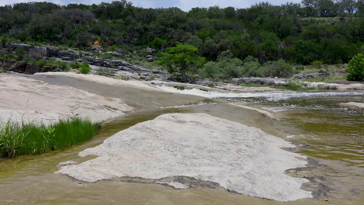 Static video of water flowing in the Pedernales Falls State Park in Texas