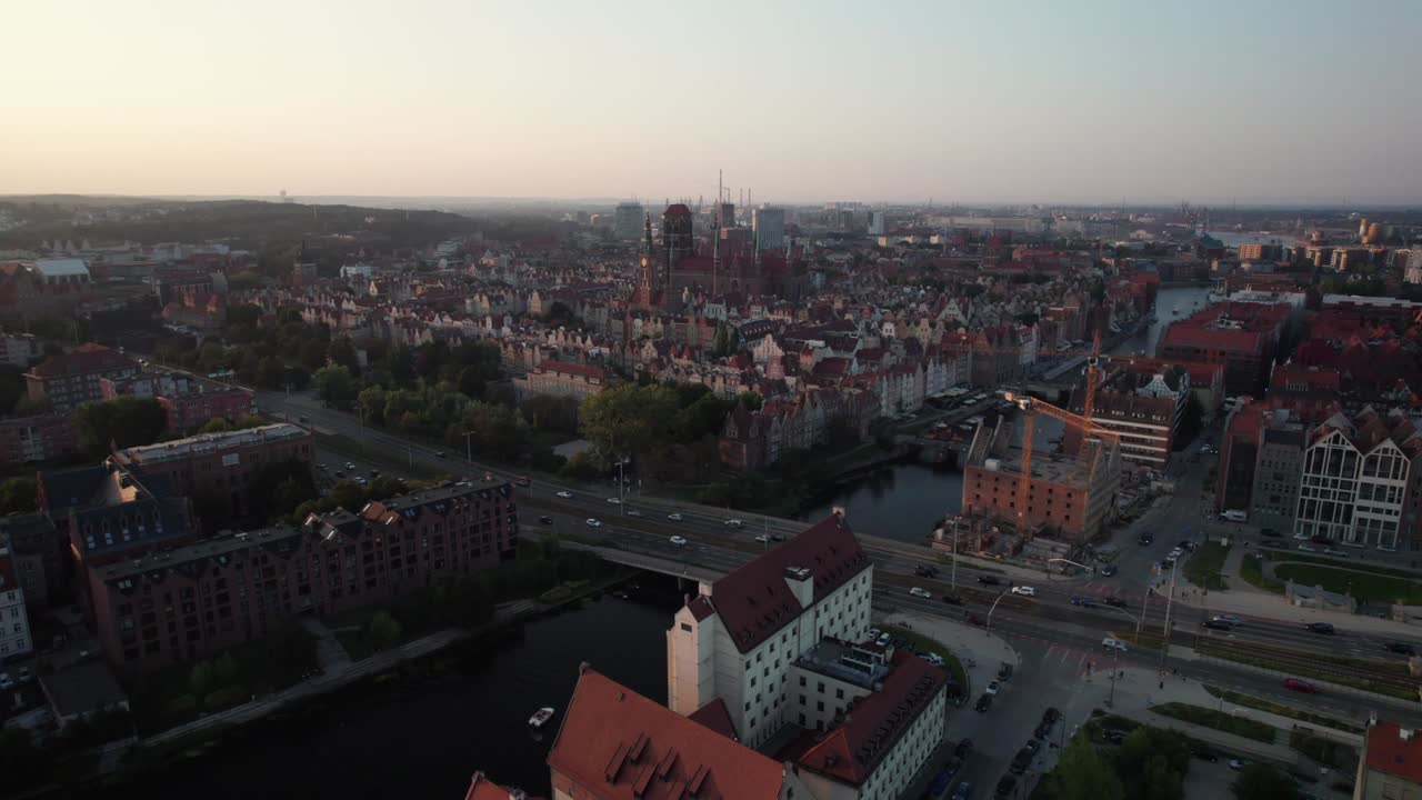 Aerial view of charming Gdansk city centre. Beautiful tourist destination in Europe
