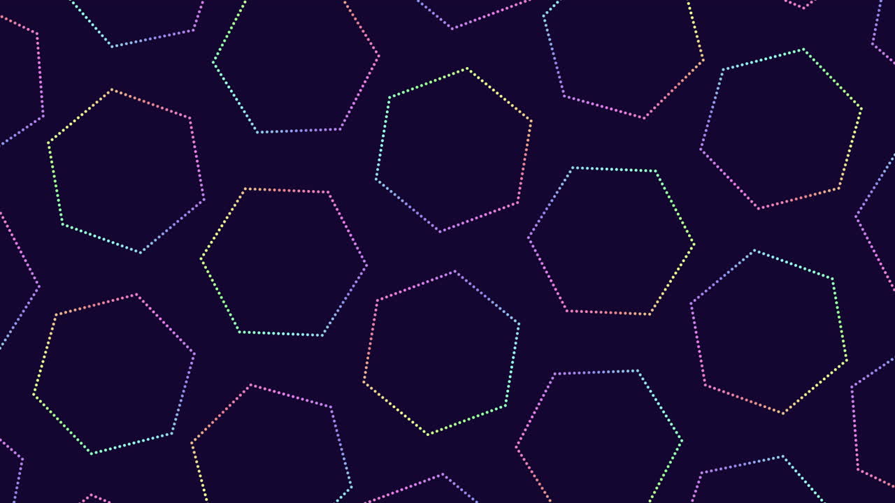 patrón de hexágonos futuristas con puntos de arco iris de neón en degradado negro