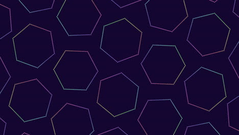 futuristic hexagons pattern with neon rainbow dots on black gradient