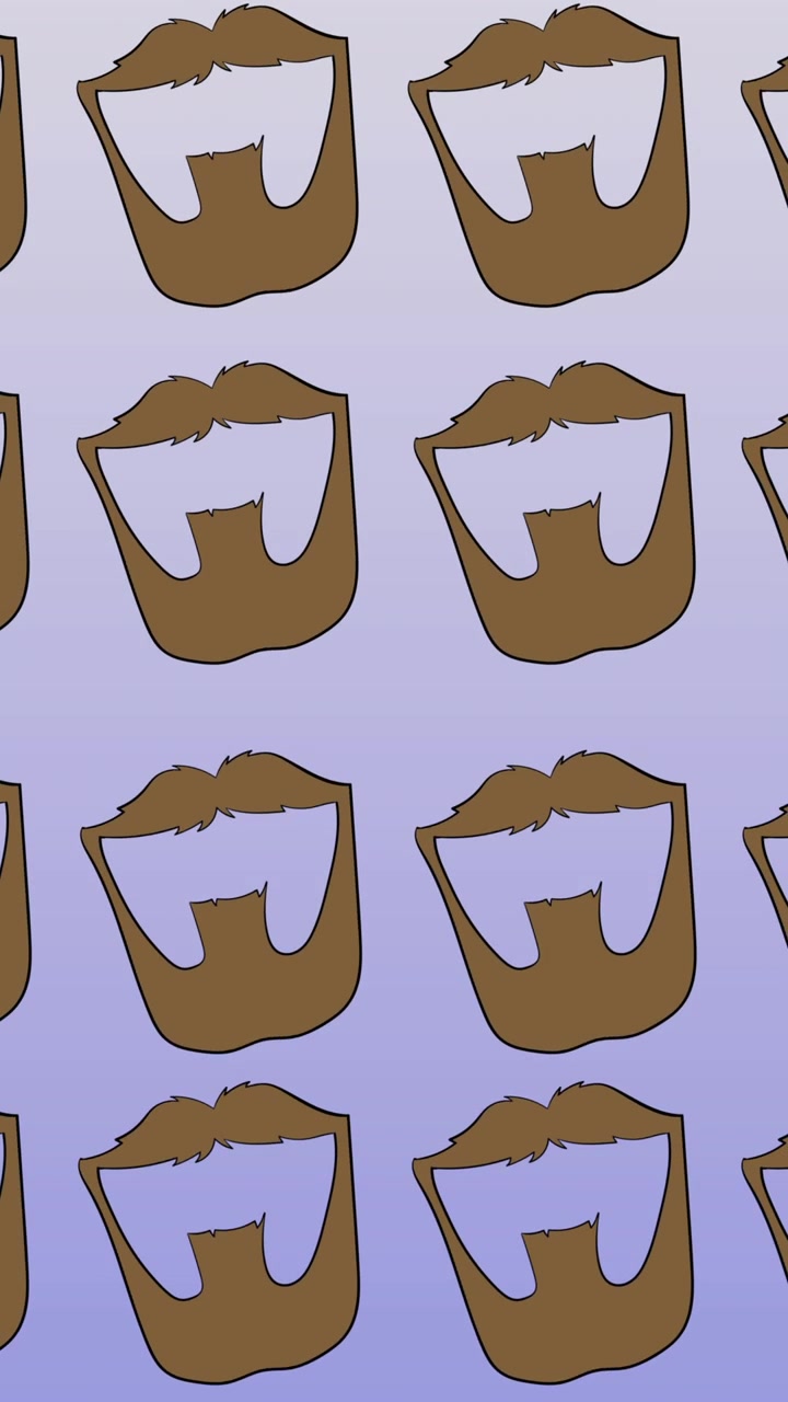 Animation of brown moustache and beard repeated on blue backgroud