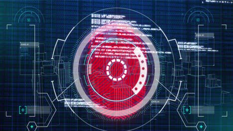 animation of biometric fingerprint and data processing over blue background