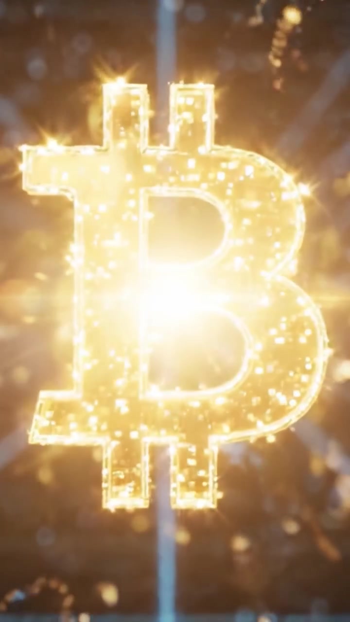 Uma Visualização Deslumbrante do Crescimento de Criptomoedas: O Símbolo Dourado do Bitcoin Ilumina o Futuro das Finanças Digitais com Partículas Brilhantes e Efeitos Dinâmicos