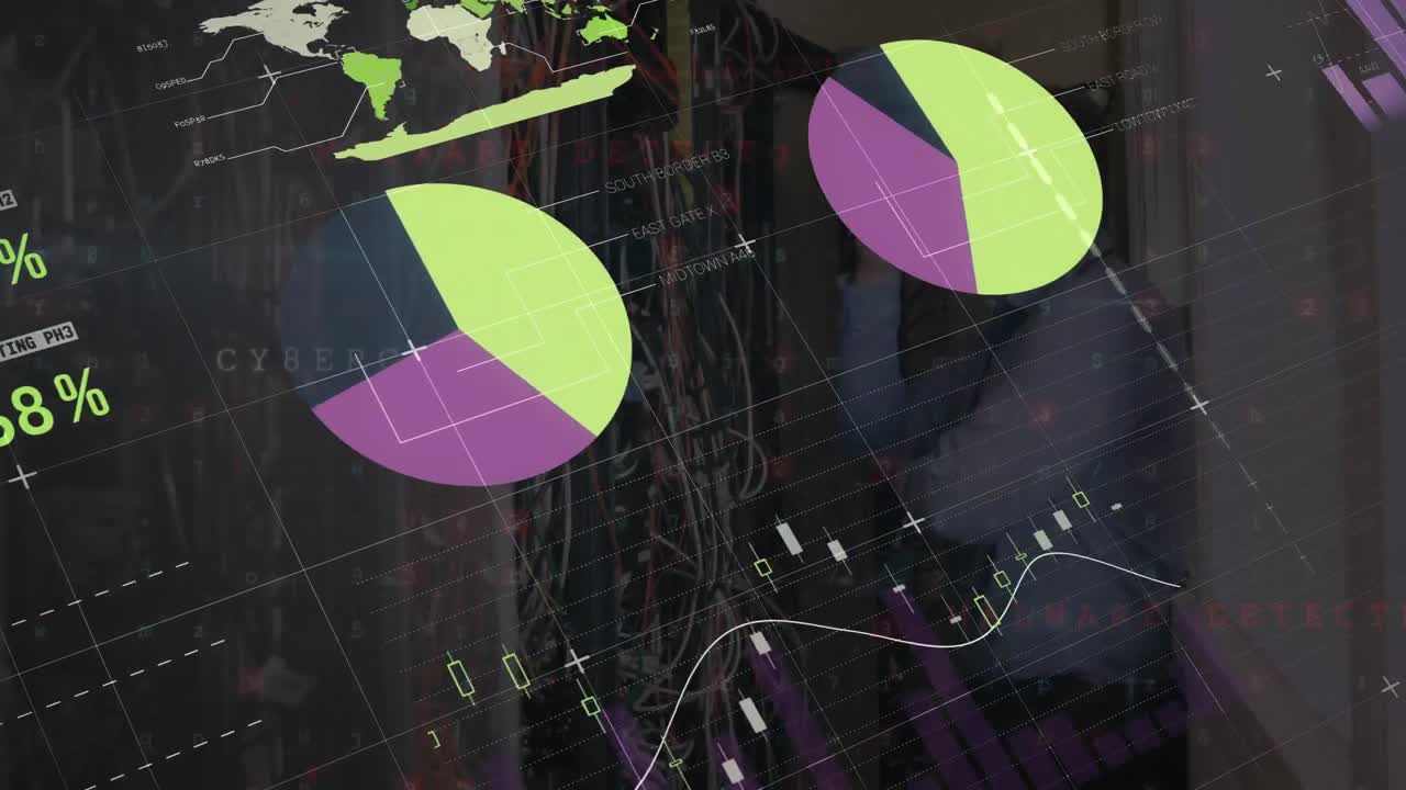 animación de estadísticas y procesamiento de datos financieros a través de servidores informáticos