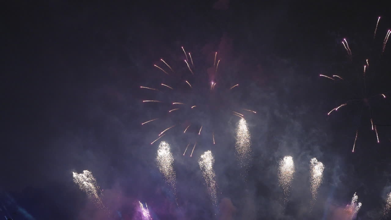 Bright fireworks sparkling against the dark night sky