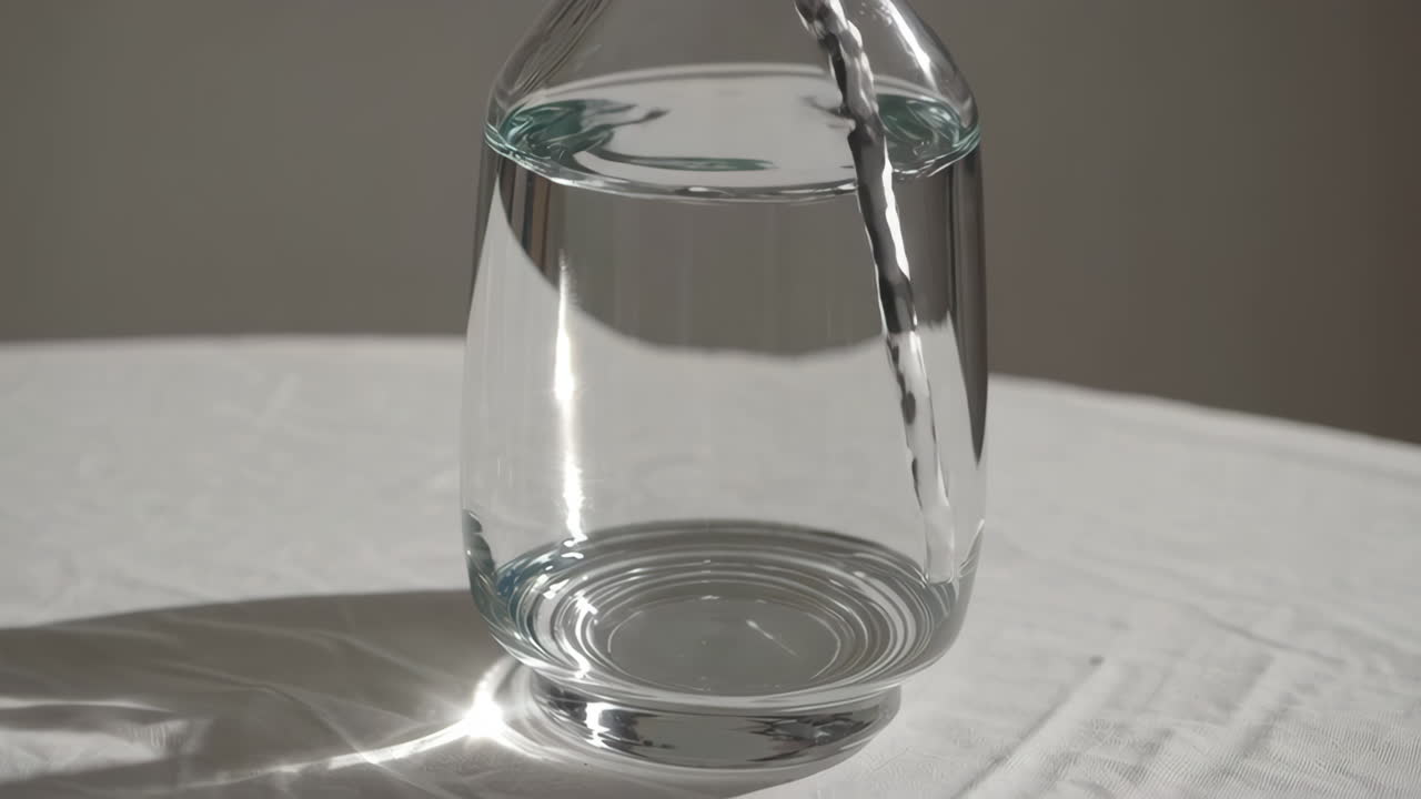 물이 유리잔에 아지는 것
