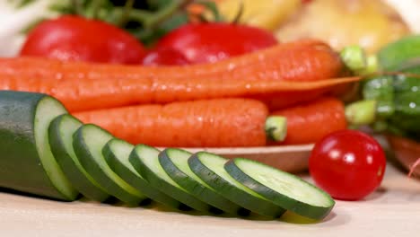 a vibrant assortment of fresh vegetables arranged artistically, showcasing their natural colors and textures in bright lighting