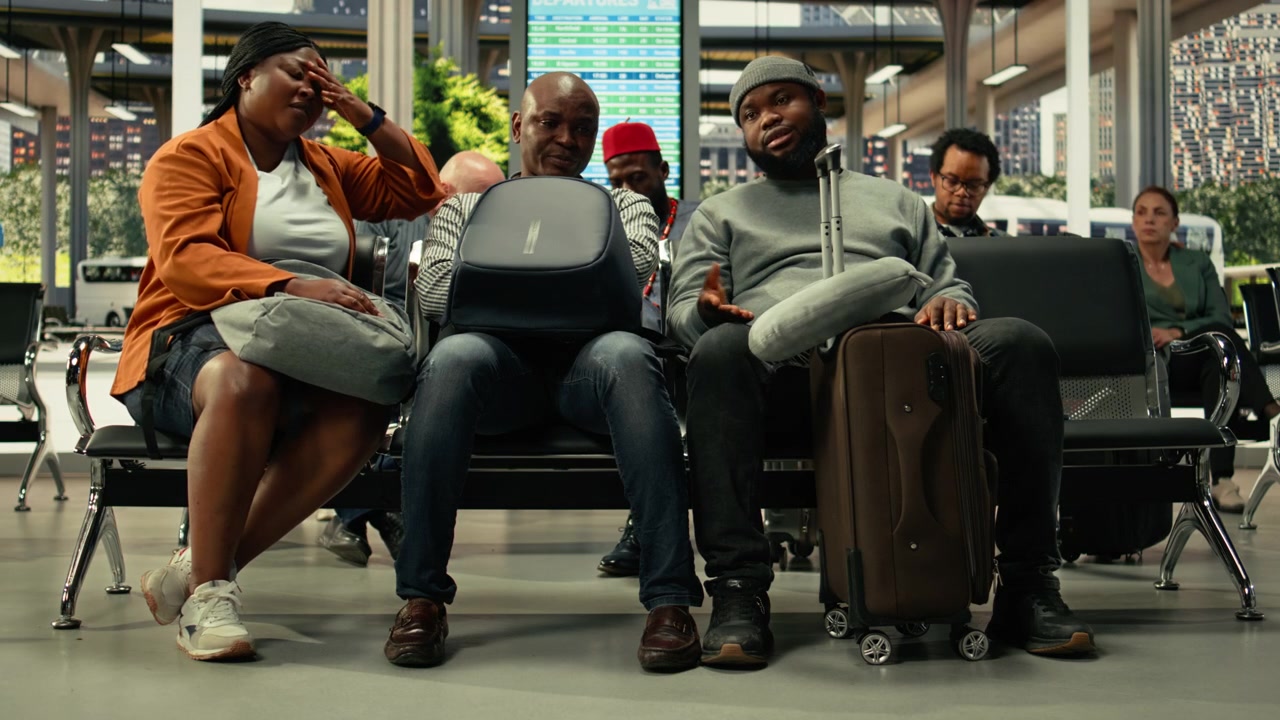Exhausted people waiting for delayed express bus transportation