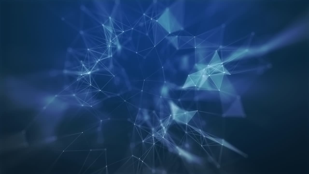 conexión digital abstracta moviendo puntos y líneas blanco-azul con profundidad de campo. fondo tecnológico. estructura de conexión de red.