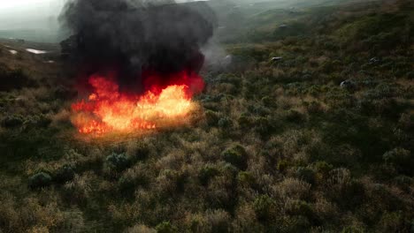 fuego rojo en la hierba seca