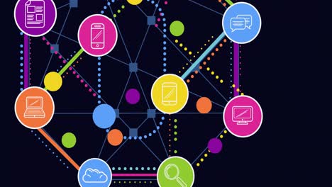 animation of network of connections with digital icons