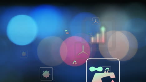 animación del icono en cuadrados sobre llamaradas de lente iluminadas contra un fondo abstracto.