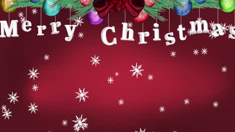 Animation-of-christmas-greeting-and-decorations-on-red-background