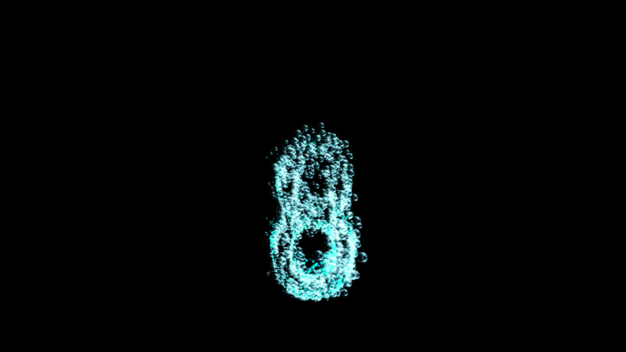 Water bubbles number eight animation on transparent background