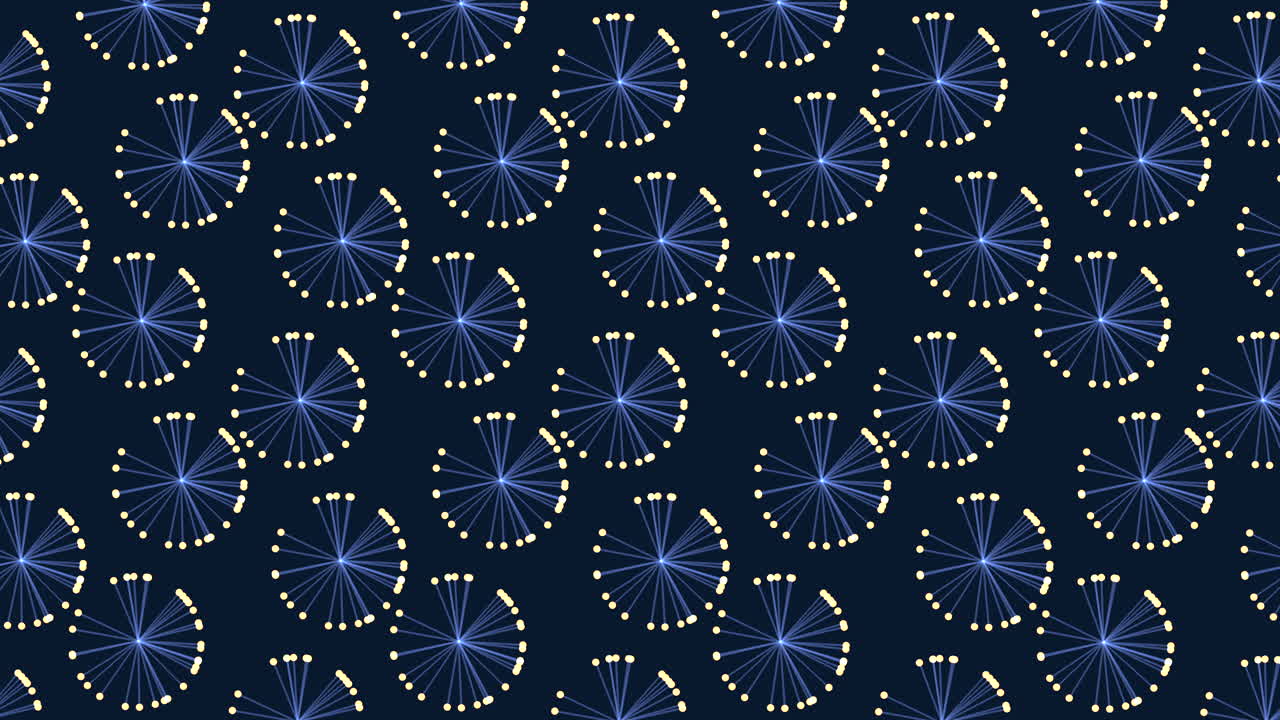 Random small circles pattern with blue lines and yellow dots