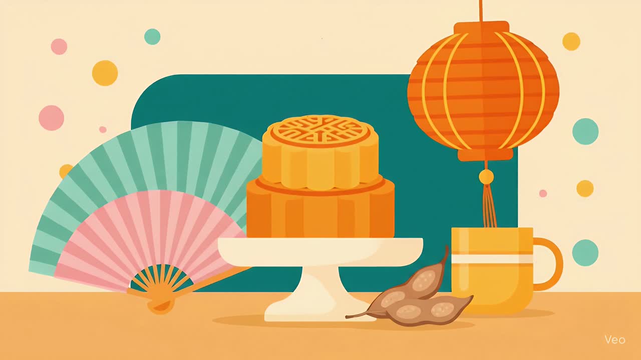 Mid-Autumn Festival Concept with Mooncake and a Chinese Lantern